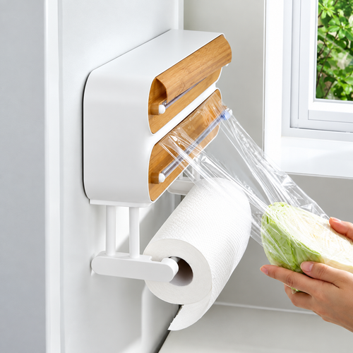 Dispensador de film y papel de cocina de pared