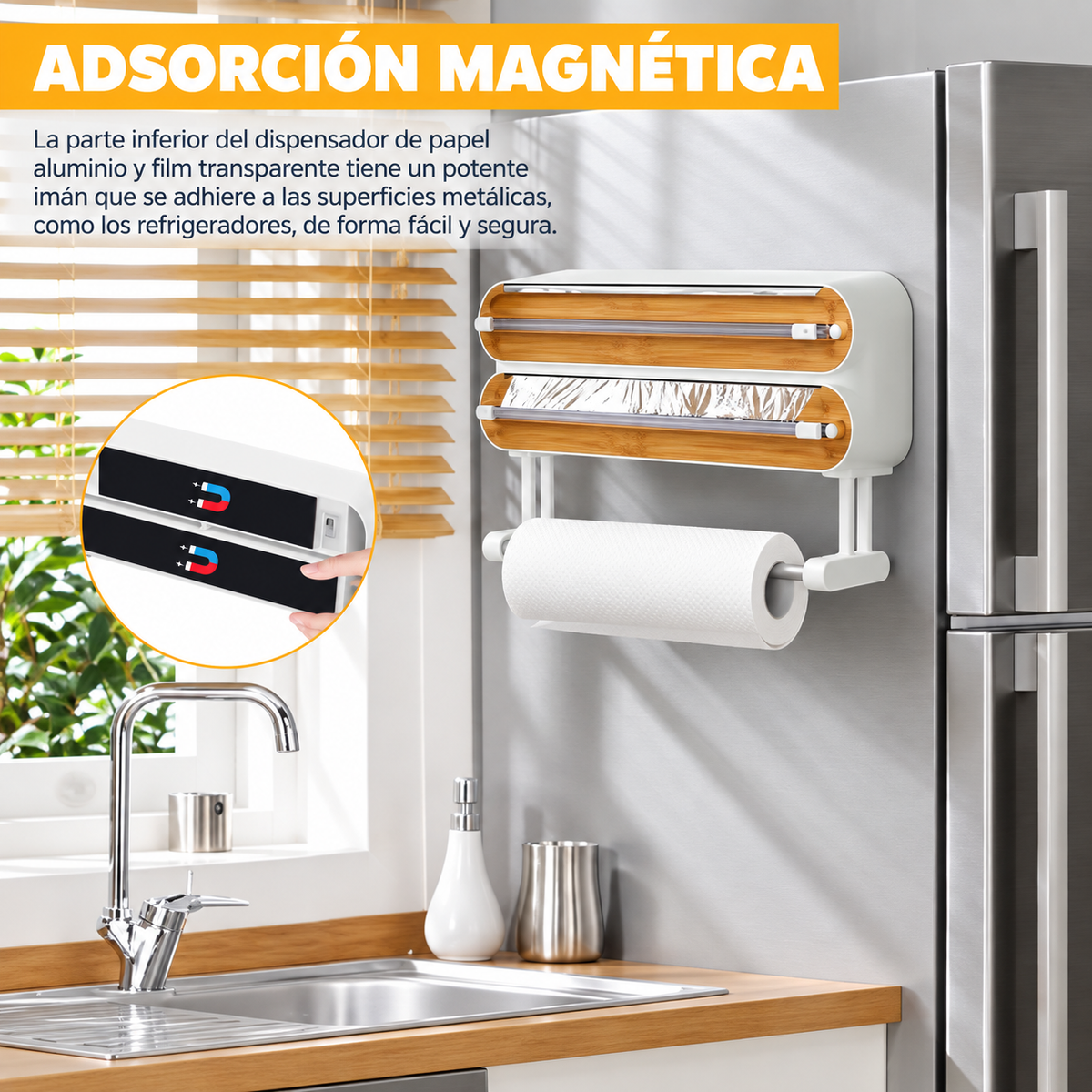 Dispensador de film y papel de cocina de pared