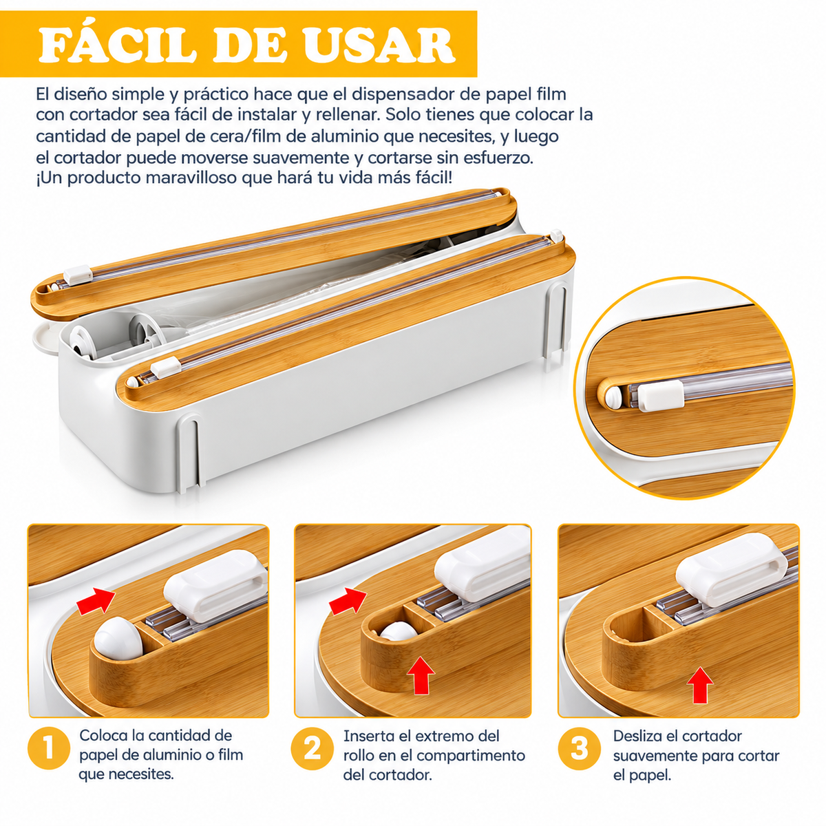 Dispensador de film y papel de cocina de pared